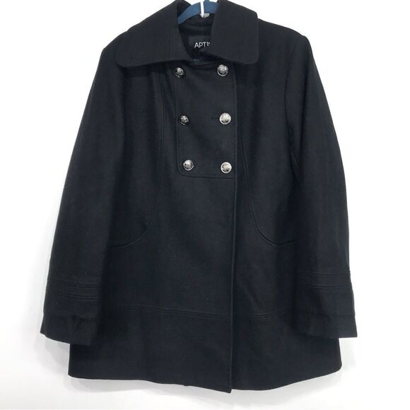 Apt 9 Black Recycled Wool Blend Sailor Button Pea Coat - Picture 2 of 16